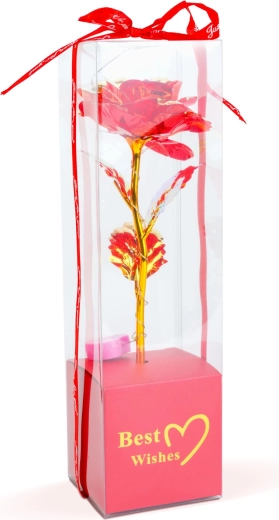 LED light-up decoration with an artificial red rose