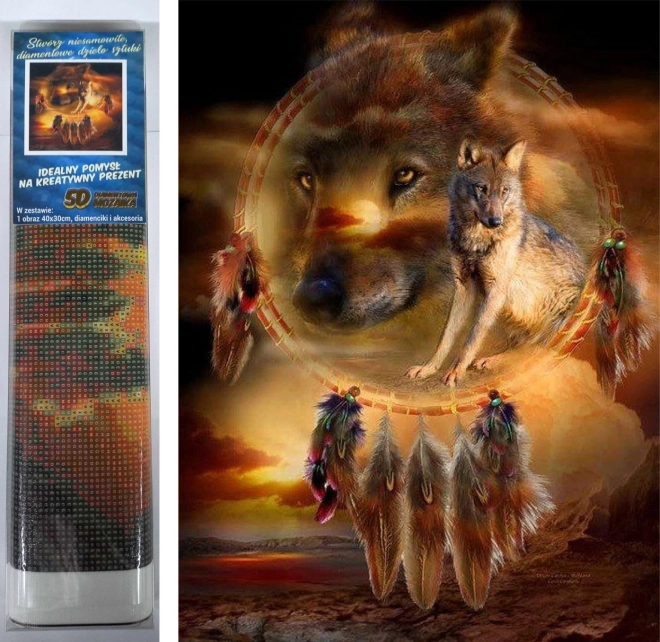 Dijamantno slikanje Hvatač snova s vukovima 30x40 cm