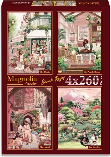 Magnolia puzzle cvjećarnica, moja soba, Marrakeš i čajni vrt 4×260 dijelova