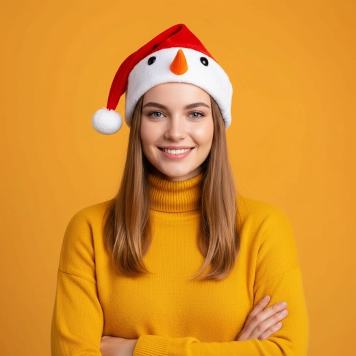 Christmas Santa Hat with Snowman Pattern