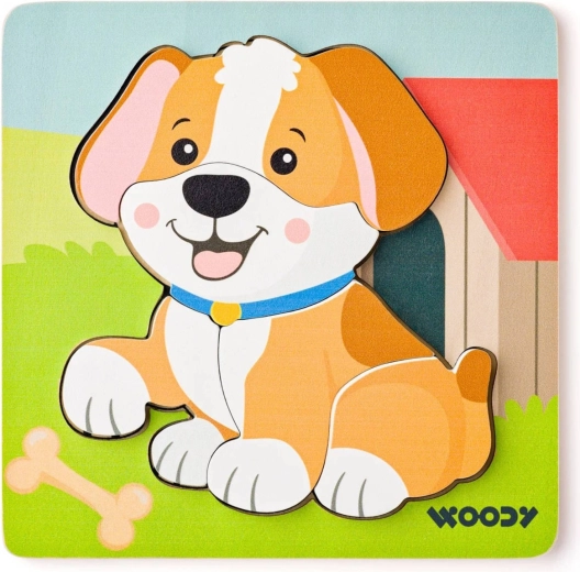 Woody Baby umetaljka drvena slagalica – psić na ploči (5 dijelova) - 1 komad