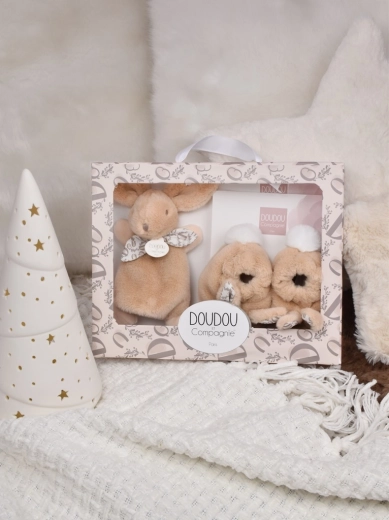 Poklon set Doudou bež plišani zeko i bootići
