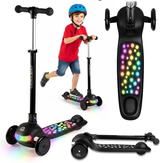 Dječinski troskotačni balansirajući romobil s LED osvjetljenjem Ricokids Glowi – crni