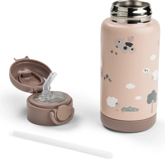 Done by Deer insulated bottle with straw Tiny farm pink 340 ml