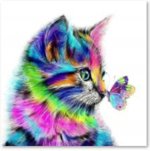 Diamond embroidery (diamond painting) kitten with a butterfly 30 × 30 cm
