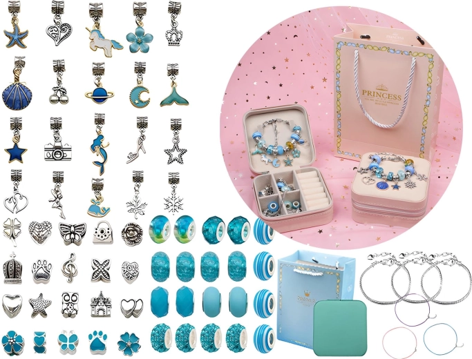 Jewelry-making set in blue shades with a case