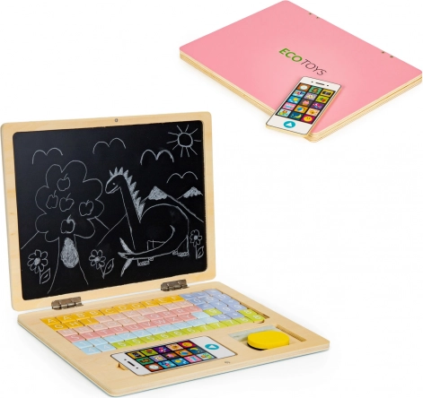 Drveni magnetski obrazovni laptop s telefonom i slovima ECO TOYS