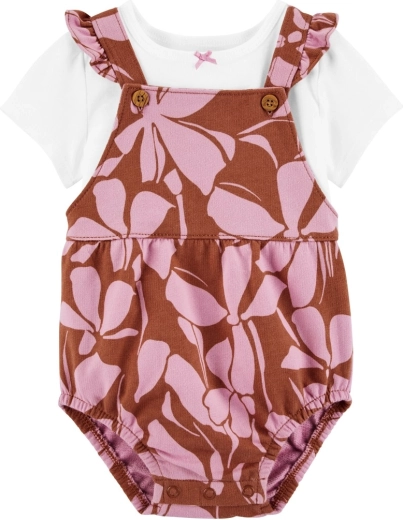 Carter's 2-dijelni set za bebu: majica kratkih rukava i hlačice s naramenicama Pink Floral (djevojčica, 6 mj)