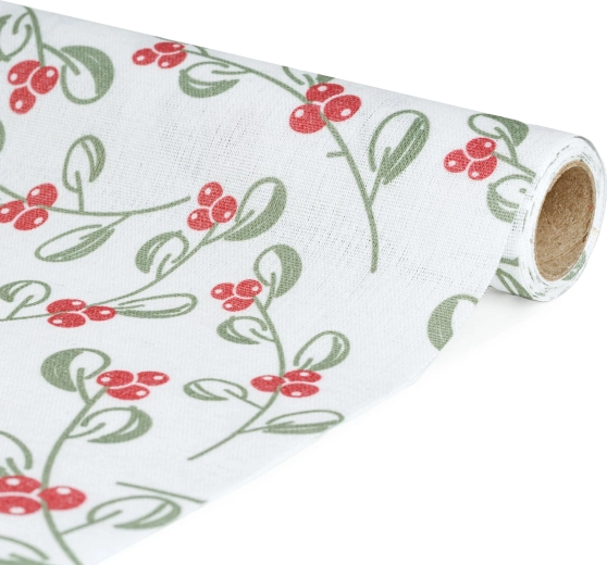 Decorative Christmas table runner with mistletoe motif 180 × 28 cm
