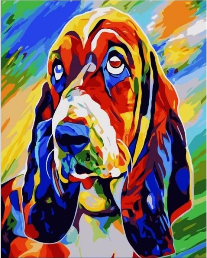 Slika za bojanje po brojevima na okviru 40 × 50 cm – basset hound (šareni pas)
