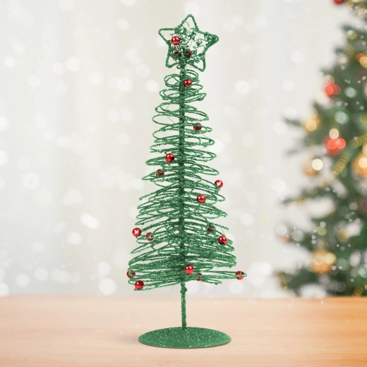 Sparkling green metal Christmas tree, 28 cm