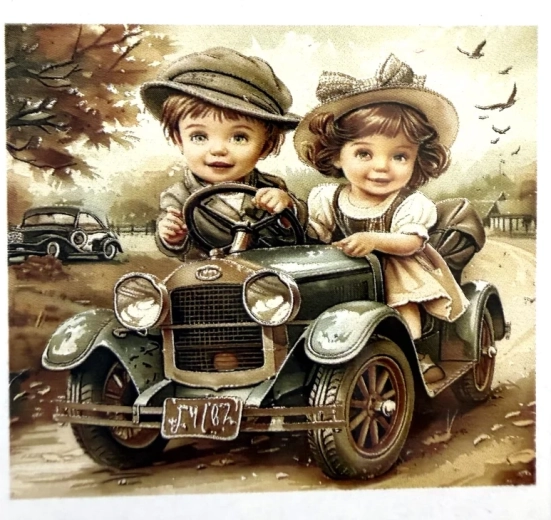 Norimpex diamond painting Children in an antique car 30 × 40 cm