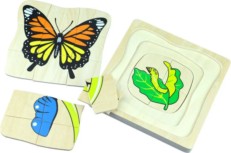 Životni ciklus leptira – drvene višeslojne Montessori puzzle