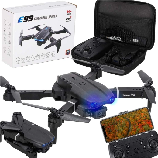 Dron na daljinsko upravljanje E99 Pro s dvjema kamerama 720p i zaštitnom torbicom