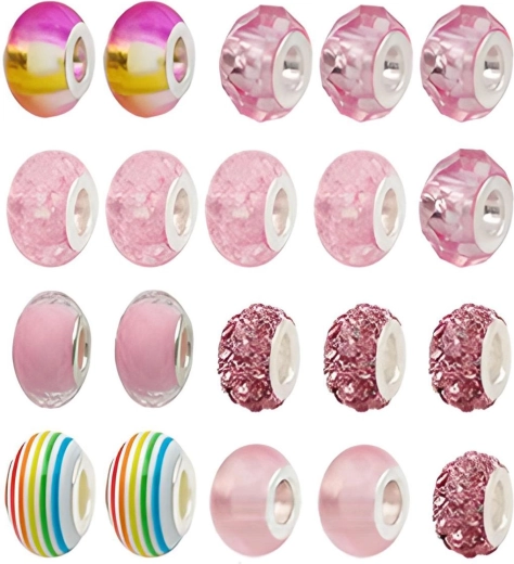 A rich mix of beads and charms in pink tones