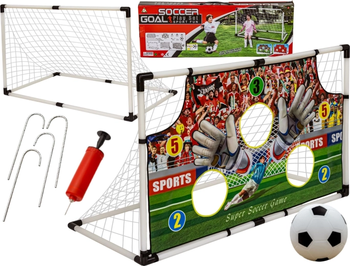 Nogometni gol s mrežom, loptom i pumpicom