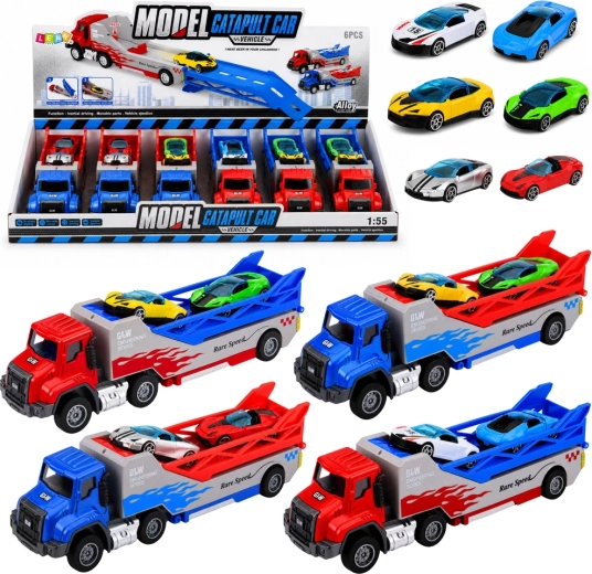 Kamion s rampom – autotransporter s lansirnom rampom i 2 autića 1:55