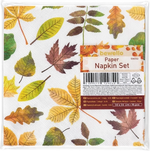 Paper napkins with leaf design, 2-ply, 33 × 33 cm, 16 pcs