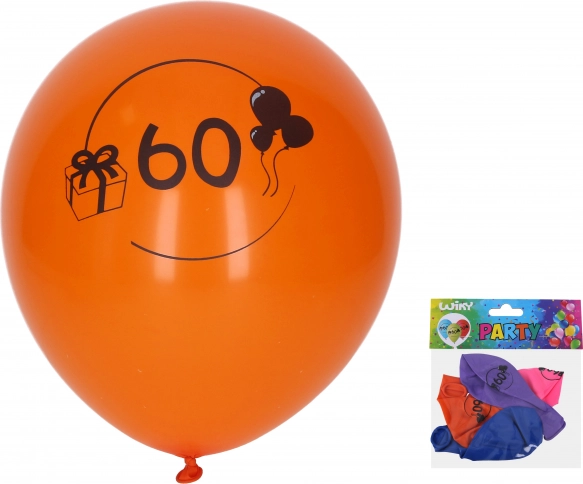 Baloni s brojem 60, 30 cm, miks boja, set 5 kom
