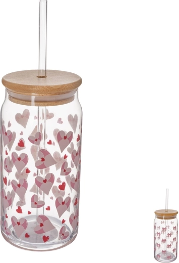 Čaša sa bambusovim poklopcem i slamkom 0,5 l (mix), 1 kom