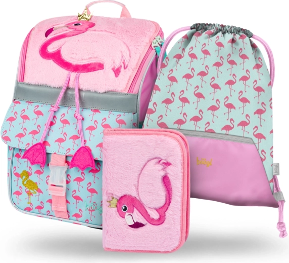 Školski set BAAGL Zippy Flamingo: torba, pernica i vrećica