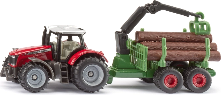Siku traktor Massey Ferguson sa šumskom prikolicom i balvanima