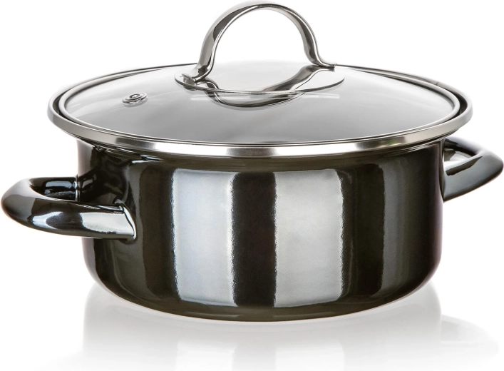 Emajlirani lonac sa staklenim poklopcem 18 cm Metallic Black, 1,3 l