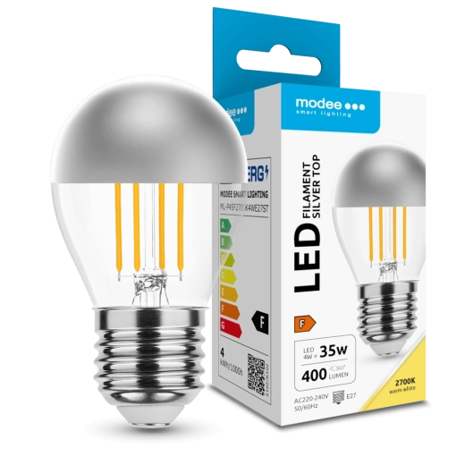 Modee LED žarulja Filament Globe Mini P45 Silver Top 4 W E27 400 lm topla bijela