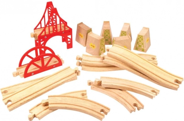Drvena mostna željeznička set s 18 dijelova Bigjigs Rail