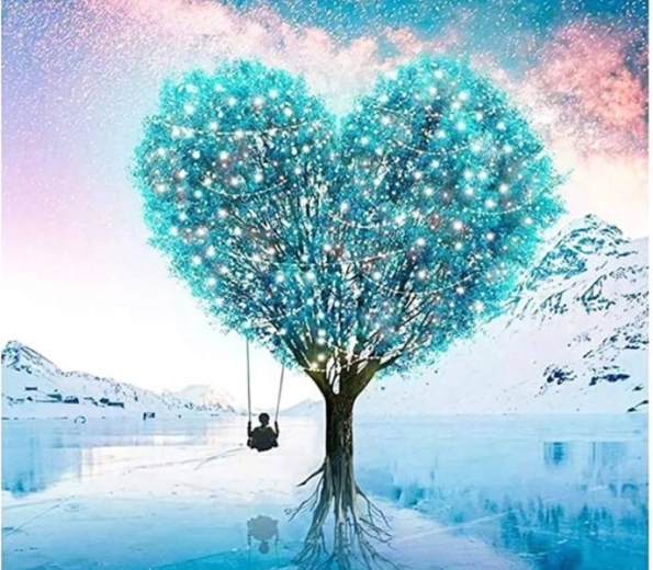 Diamond mosaic (diamond painting) tree – heart 30 × 30 cm