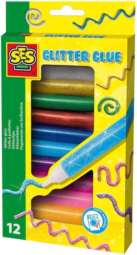 SES Creative svjetlucavo dekorativno ljepilo u tubi, set 12 boja