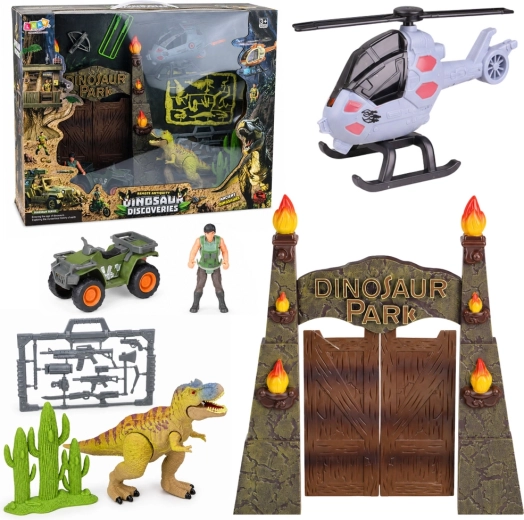 Baza Dino parka s vratima, helikopterom, quadom i figuricama