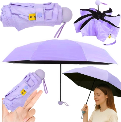 Džepni sklopivi kišobran s UV zaštitom UPF 50+ 90 cm, ljubičasti