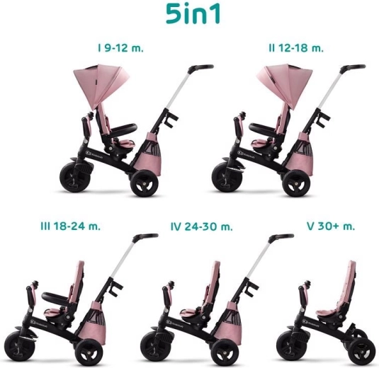 Kinderkraft Easytwist premium dječji tricikl s rotirajućim sjedalom mauvelous pink