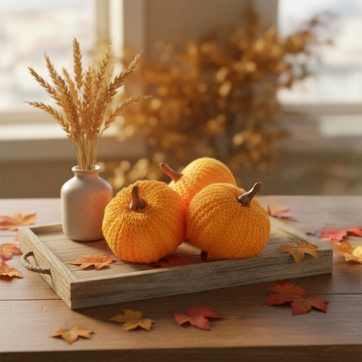 Autumn pumpkin decoration with clip, orange, 3 pieces