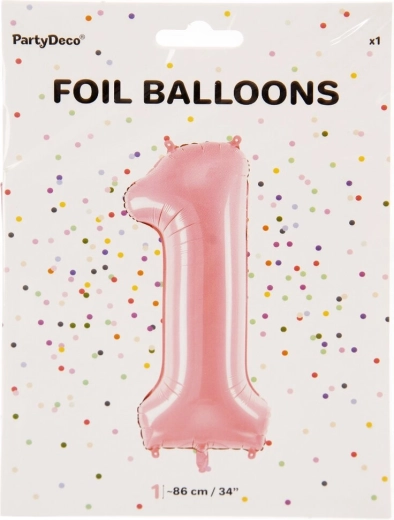 Ružičasti folijski balon broj 1, 86 cm