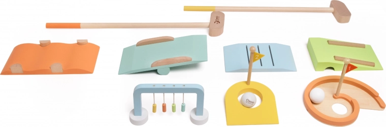 Wooden design with colourful obstacles