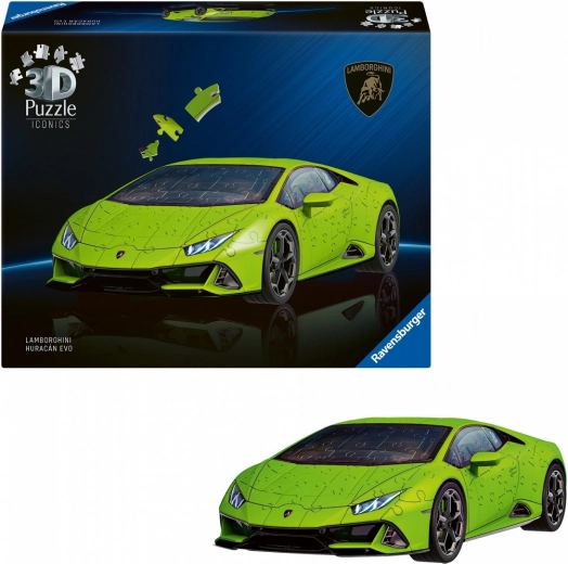 3D puzzle RAVENSBURGER Iconics: Lamborghini Huracán Evo, zeleno, 108 dijelova