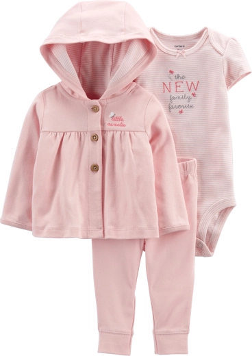 Carter's 3-dijelni set za novorođenče – hoodie s kapuljačom, trenirka i bodi s kratkim rukavima sivo-narančasti