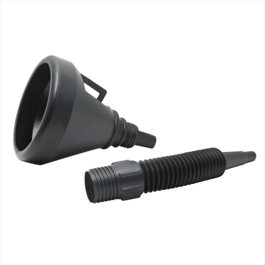 Fuel funnel with metal filter and flexible hose