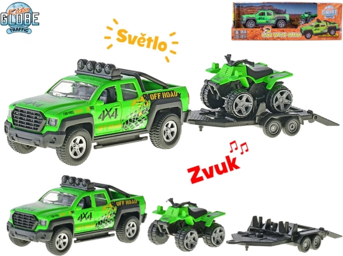 Kids Globe Traffic auto s prikolicom i četverokotačem, metalni model 13 cm sa svjetlima i zvukovima