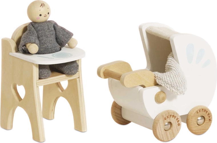 Le Toy Van drvena dječja soba za kućicu za lutke s bebom