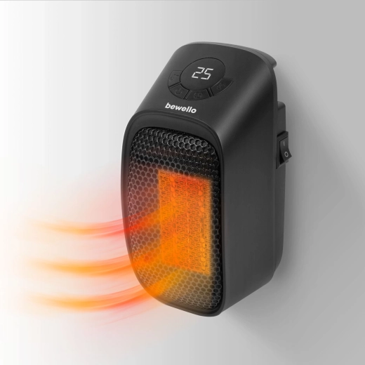 Mini 400 W electric plug-in heater with LED display, black