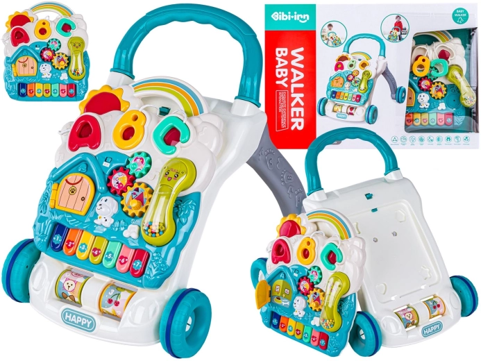 Educational baby walker with music panel, blue