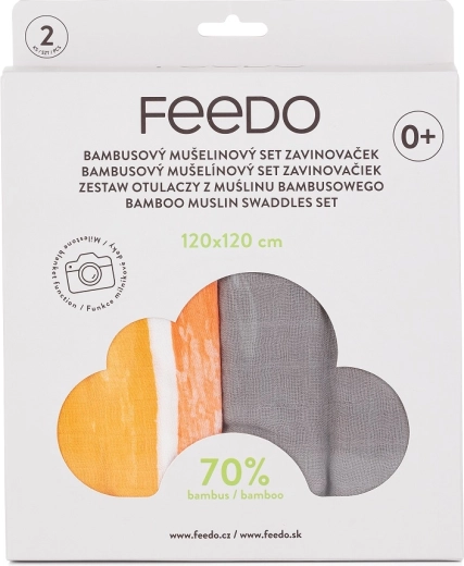 Feedo bamboo muslin swaddles, 2 pcs, 120 × 120 cm, with milestone rainbow print