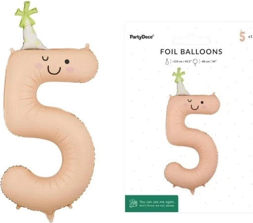 Folijski balon broj 5 breskvast s licem 86 cm