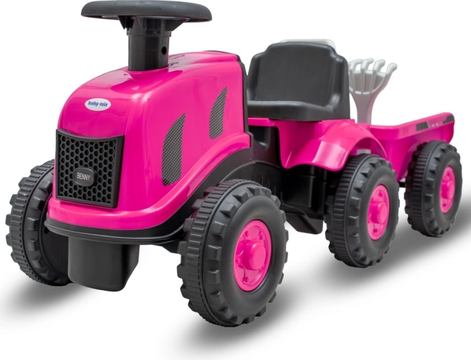Dječja guralica traktor s prikolicom i alatom Baby Mix Benny ružičaste boje