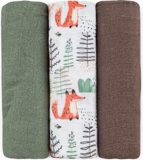 Bambusove muslinske pelene Petite&Mars Moussy Forest Fox, 3 kom, 68 × 68 cm