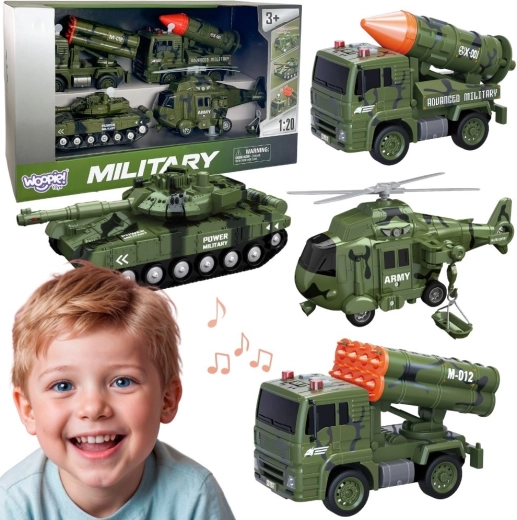 WOOPIE set vojnih vozila s raketometima, tenkom i helikopterom 4 kom, mjerilo 1:20
