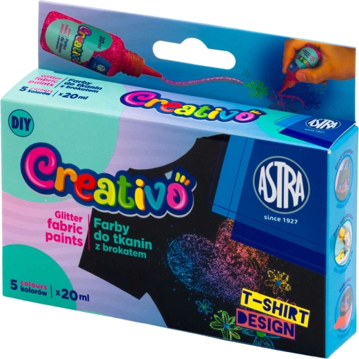 Boje sa šljokicama za tekstil 5×20 ml ASTRA CREATIVO